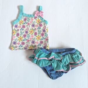 Matilda Jane Outfit 18-24m Girls Ribbed Floral Tank Top Bloomers Summer Boutique
